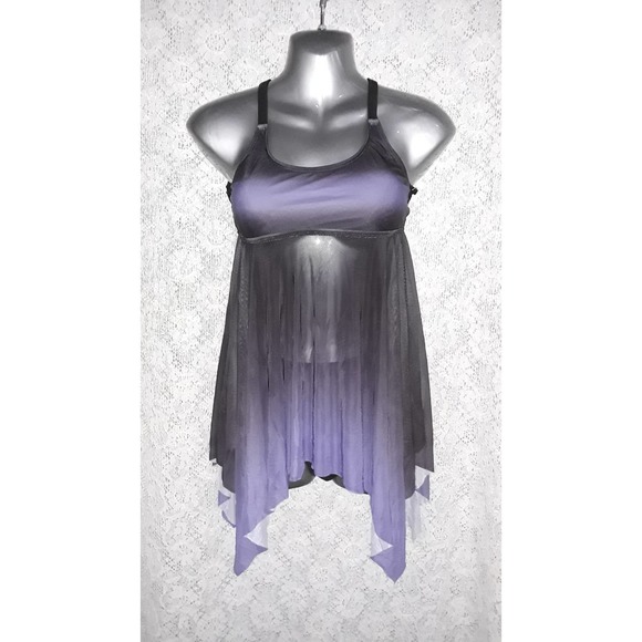 NIP Sz S Sheer Mesh Tankini 2 Piece Casoda Purple Ombre Swim Suit - Picture 5 of 6